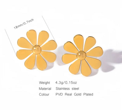 Stainless Steel and Enamel Waterproof and Hypoallergenic Daisy PVD 18k Gold Plates Stud Earrings. - YeYesJewelryDesign