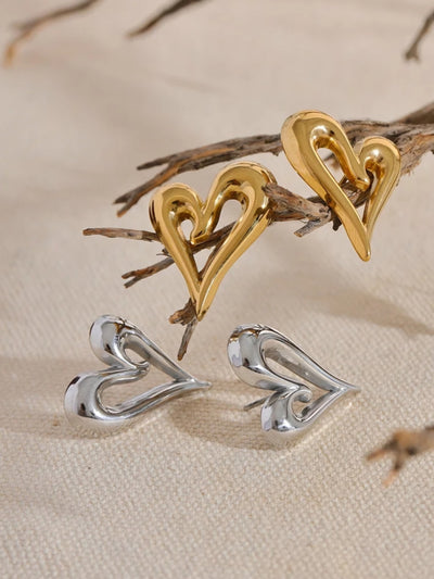 Stainless Steel Heart Hollow Waterproof Hypoallergenic Stud Earrings. - YeYesJewelryDesign