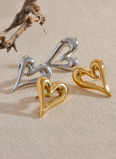 Stainless Steel Heart Hollow Waterproof Hypoallergenic Stud Earrings. - YeYesJewelryDesign