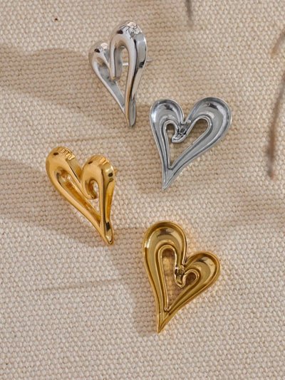 Stainless Steel Heart Hollow Waterproof Hypoallergenic Stud Earrings. - YeYesJewelryDesign