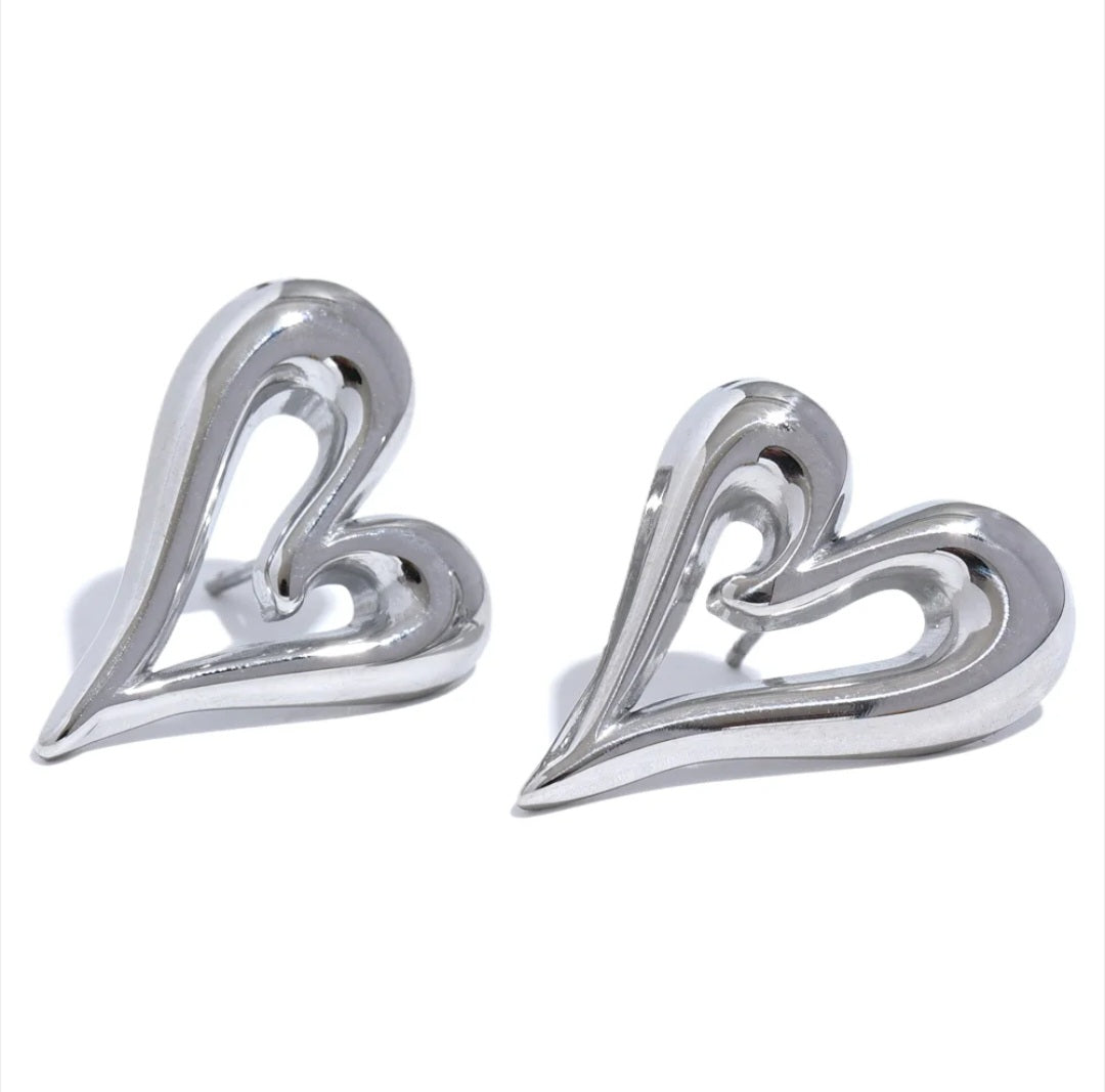 Stainless Steel Heart Hollow Waterproof Hypoallergenic Stud Earrings. - YeYesJewelryDesign