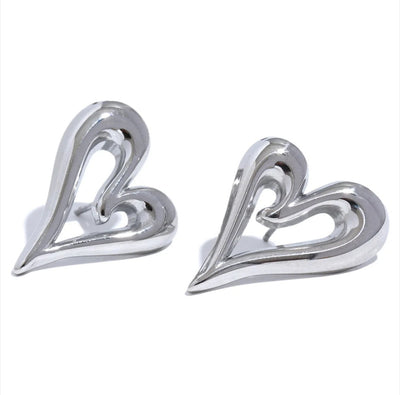 Stainless Steel Heart Hollow Waterproof Hypoallergenic Stud Earrings. - YeYesJewelryDesign