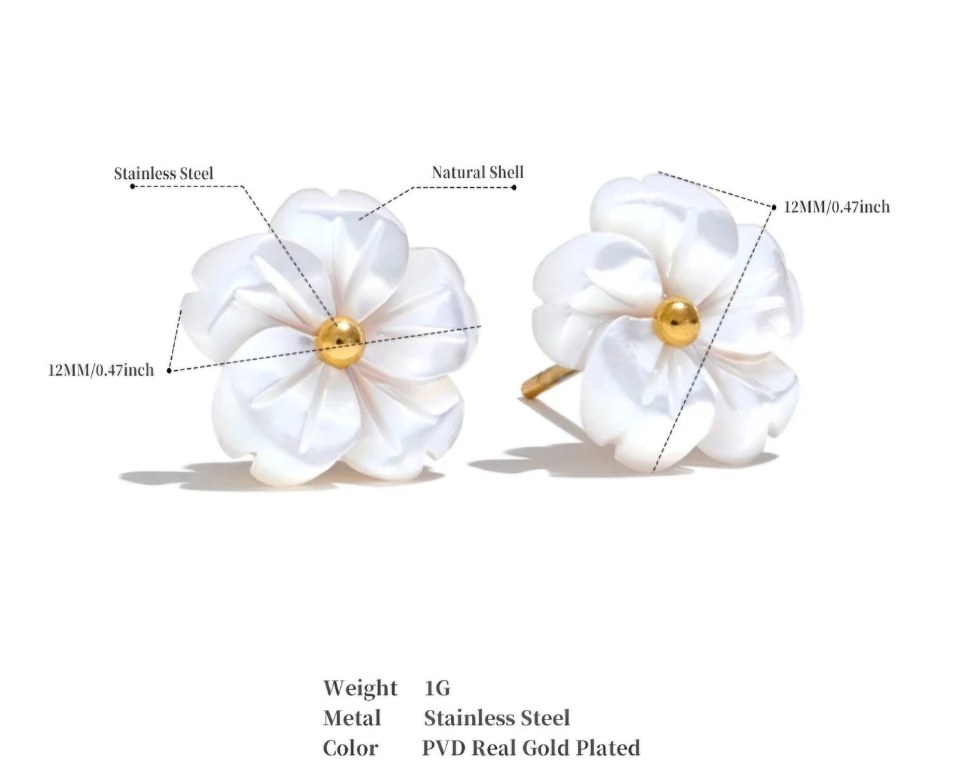 Stainless Steel Waterproof Natural Shell flower Earrings, Necklace, and Adjustable Ring Set. - YeYesJewelryDesign