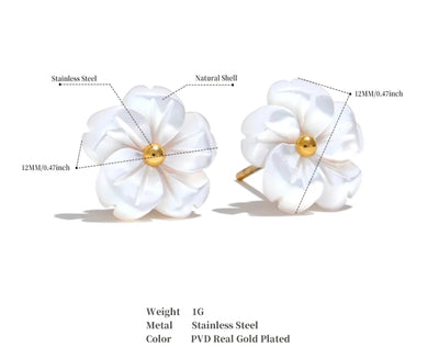 Stainless Steel Waterproof Natural Shell flower Earrings, Necklace, and Adjustable Ring Set. - YeYesJewelryDesign