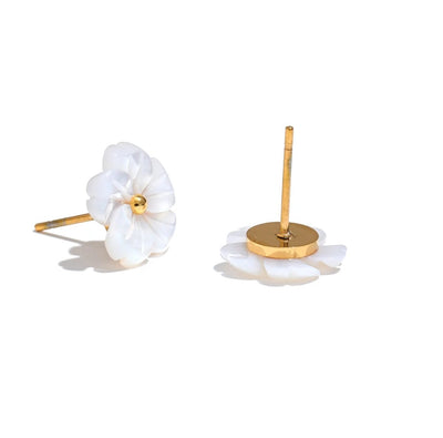Stainless Steel Waterproof Natural Shell flower Earrings, Necklace, and Adjustable Ring Set. - YeYesJewelryDesign