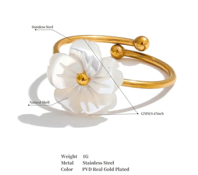 Stainless Steel Waterproof Natural Shell flower Earrings, Necklace, and Adjustable Ring Set. - YeYesJewelryDesign