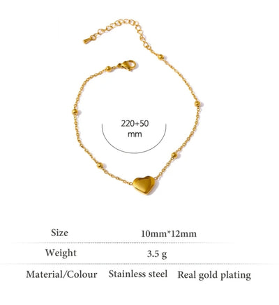 Trendy stainless steel  Waterproof Hypoallergenic Single Heart Ankle Bracelet. - YeYesJewelryDesign