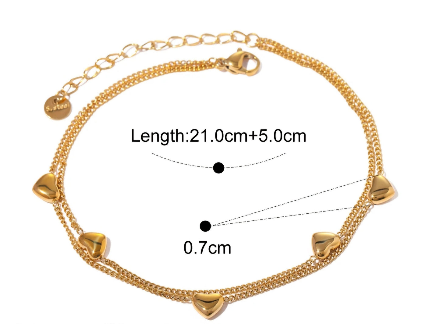 Chic Gold Stainless Steel Waterproof Hypoallergenic Heart Double Layer PVD 18k Gold Plated Ankle Bracelet . - YeYesJewelryDesign