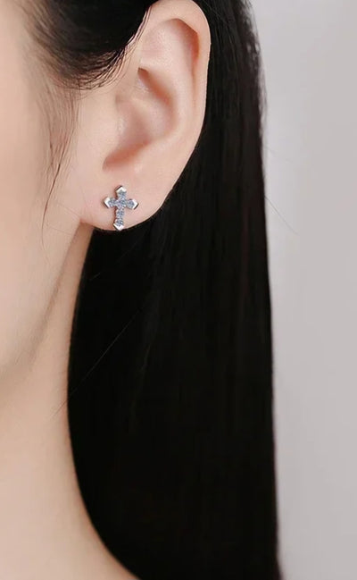 925 Sterling Silver earrings Moissanite Arrow Cross Stud Earrings for Men and Women with Certificate. - YeYesJewelryDesign