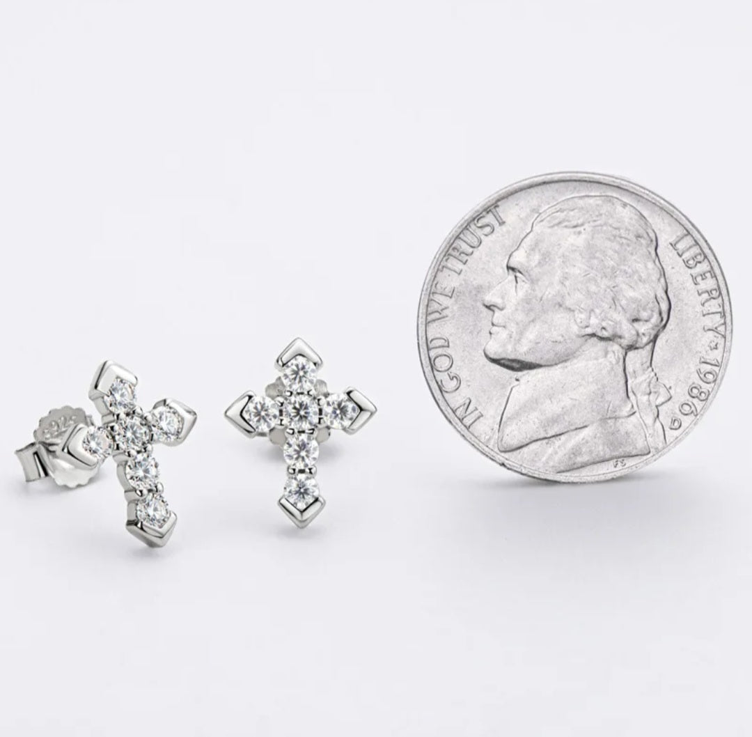 925 Sterling Silver earrings Moissanite Arrow Cross Stud Earrings for Men and Women with Certificate. - YeYesJewelryDesign