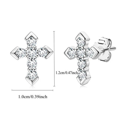 925 Sterling Silver earrings Moissanite Arrow Cross Stud Earrings for Men and Women with Certificate. - YeYesJewelryDesign