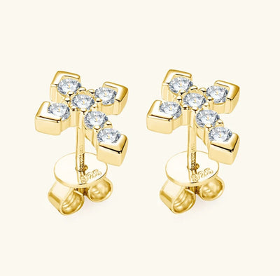 925 Sterling Silver earrings Moissanite Arrow Cross Stud Earrings for Men and Women with Certificate. - YeYesJewelryDesign