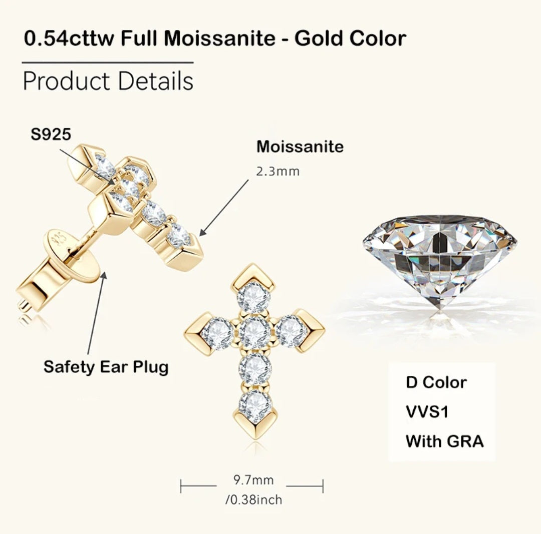 925 Sterling Silver earrings Moissanite Arrow Cross Stud Earrings for Men and Women with Certificate. - YeYesJewelryDesign