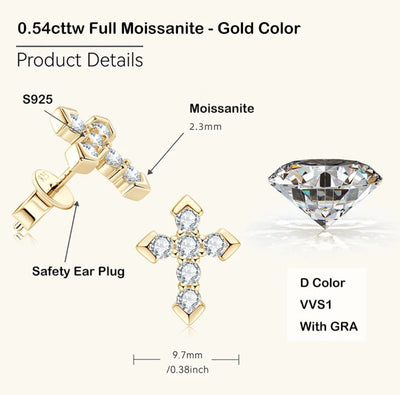 925 Sterling Silver earrings Moissanite Arrow Cross Stud Earrings for Men and Women with Certificate. - YeYesJewelryDesign