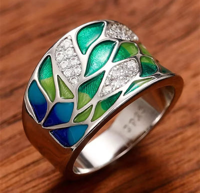 925 Sterling Silver Bohemia Drip Oil Leaf Rings. - YeYesJewelryDesign