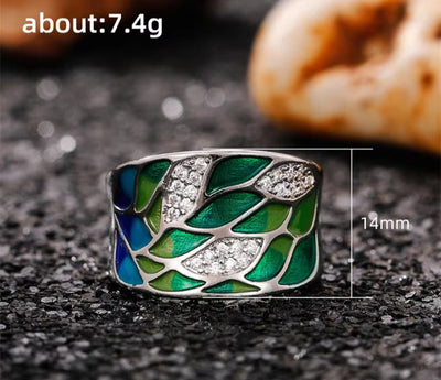 925 Sterling Silver Bohemian Drip Oil Leaf Ring for Women - YeYesJewelry&Design