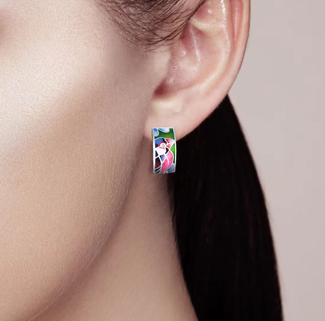 925 Sterling Silver Enamel Drip Oil Leaves Stud Earrings. - YeYesJewelryDesign