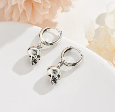 925 Sterling Silver Skull Head Drop Hoop Earrings for Men and Women. - YeYesJewelryDesign