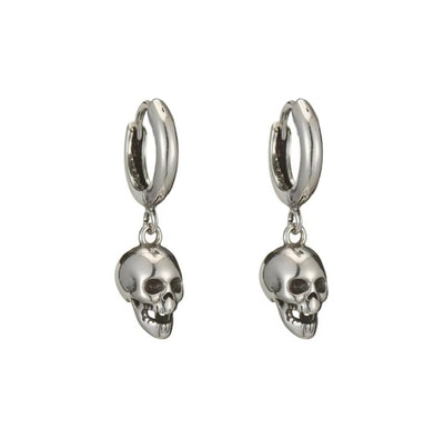 925 Sterling Silver Skull Head Drop Hoop Earrings for Men and Women. - YeYesJewelryDesign