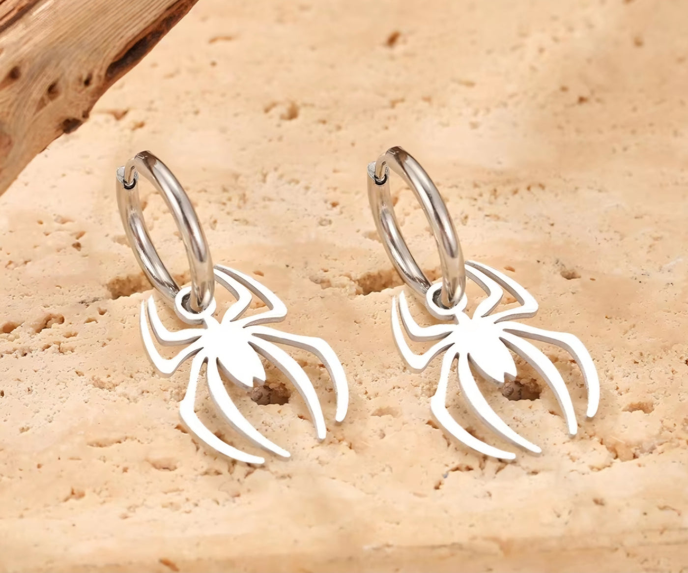 Halloween Stainless Steel Waterproof Gothic Spider Pendant Hoop Earrings. - YeYesJewelryDesign