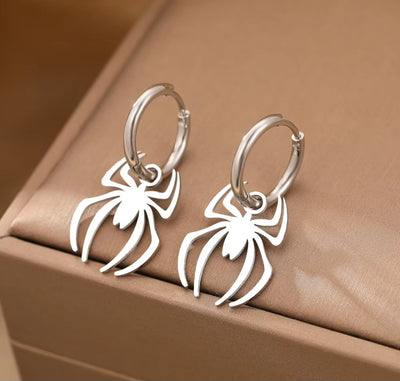 Halloween Stainless Steel Waterproof Gothic Spider Pendant Hoop Earrings. - YeYesJewelryDesign