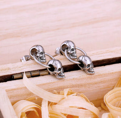 Gothic Double Skull Head Drop Stainless Steel Waterproof Earrings for Men and Women. - YeYesJewelryDesign