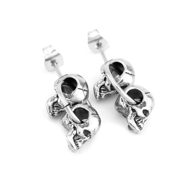 Gothic Double Skull Head Drop Stainless Steel Waterproof Earrings for Men and Women. - YeYesJewelryDesign