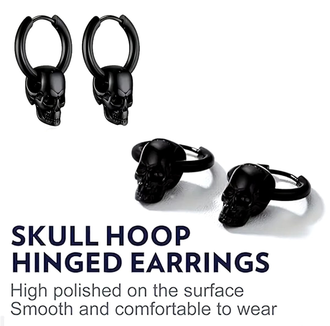 Stainless Steel Vintage Skull Hoop Earrings for Men and Women. - YeYesJewelryDesign