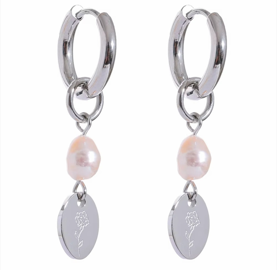 Stainless Steel Natural Pearl Charm Flower Drop Chic Earrings. - YeYesJewelryDesign