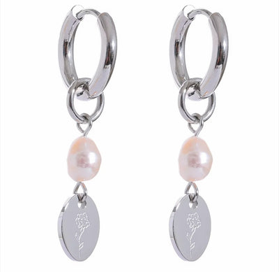 Stainless Steel Natural Pearl Charm Flower Drop Chic Earrings. - YeYesJewelryDesign