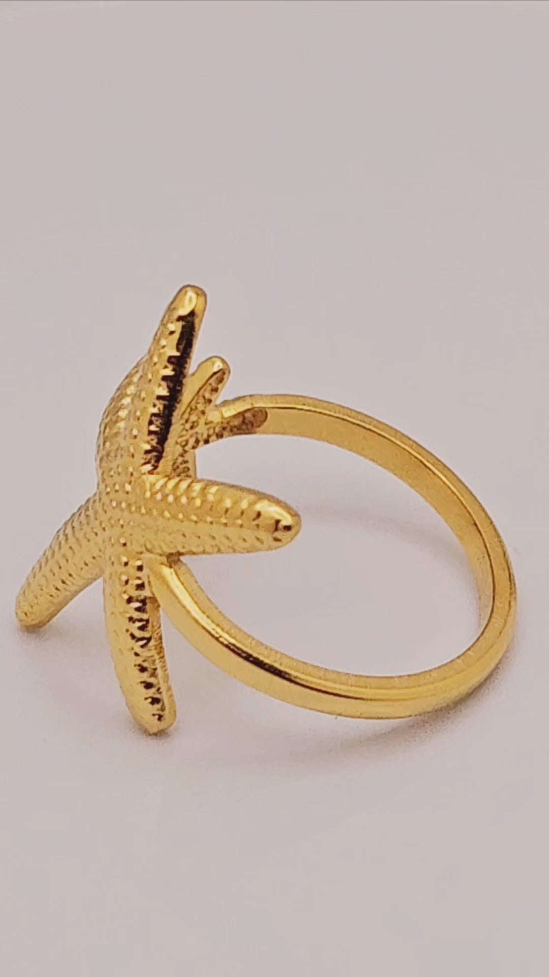 Stainless Steel waterproof Starfish Open-Adjustable Beachy Ring.