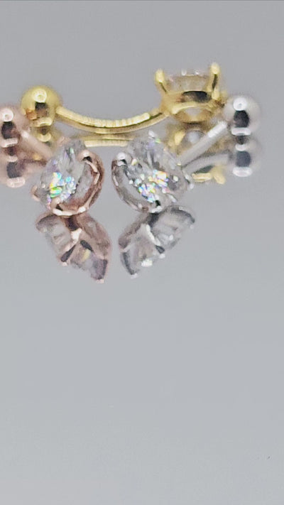 Moissanite Belly button Navel Piercing over 925 sterling silver.