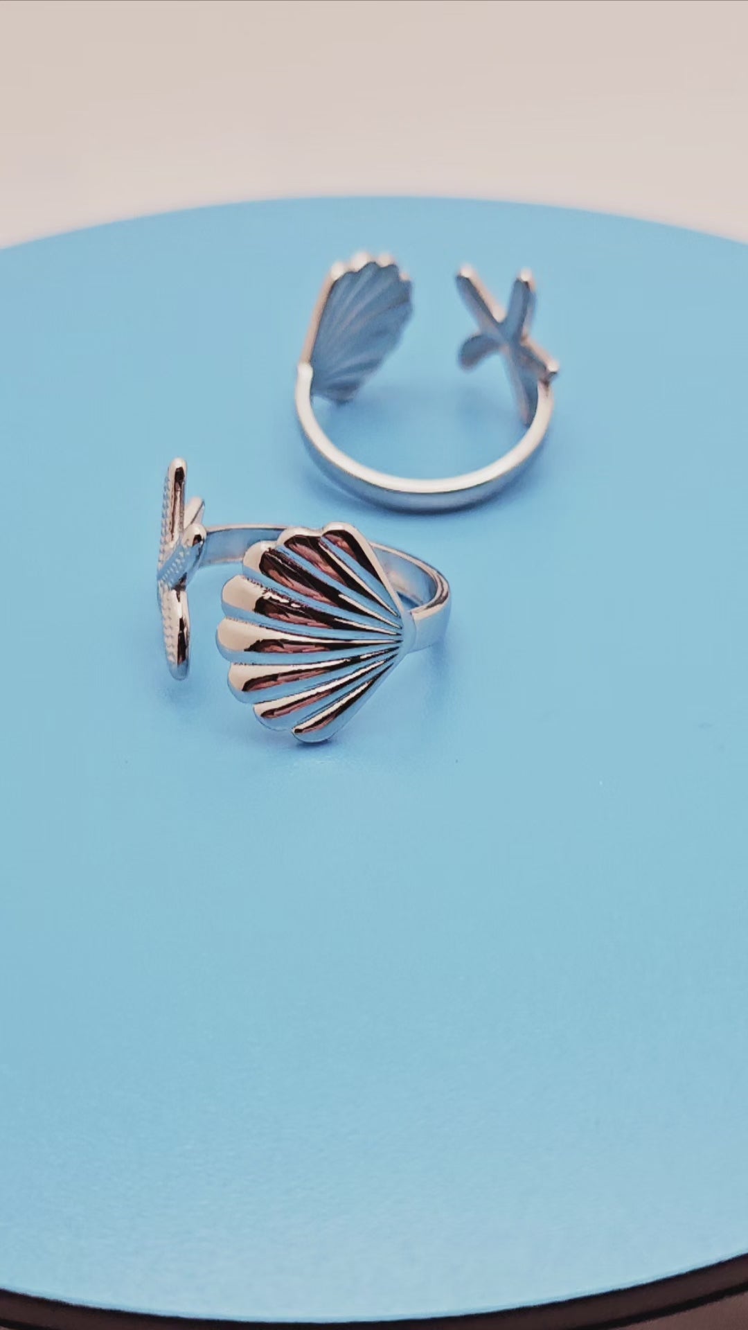 Stainless Steel Waterproof 18K Gold Plated Open Starfish and Seashell Ring.