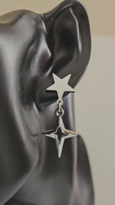 Stainless Steel Two Stars Stud Earrings.