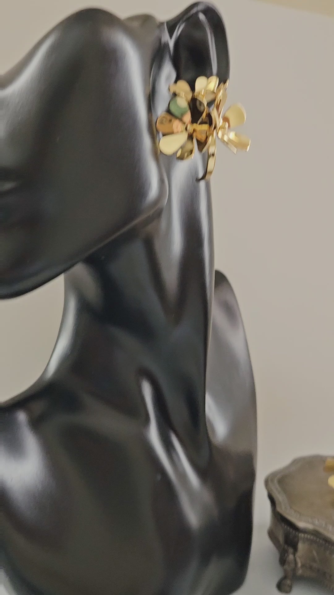 Stainless Steel, Waterproof 18k PVD Gold Plated Three-Dimensional Hollow Flower Earrings and Ring Set.