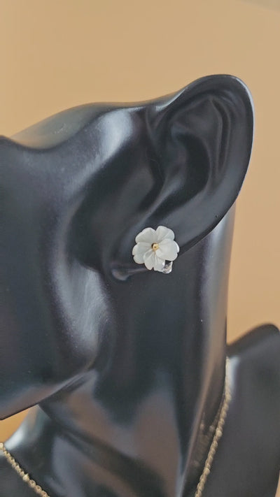 Stainless Steel Waterproof Natural Shell flower Earrings, Necklace, and Adjustable Ring Set.