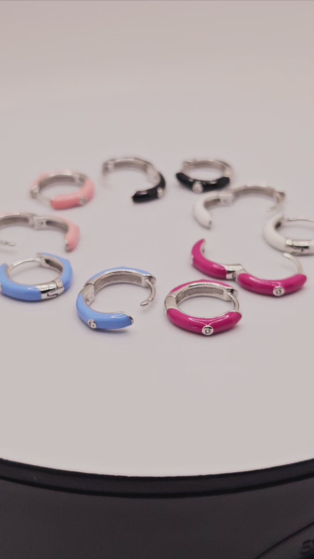 925 Sterling Silver Enamel Small Hoop Earrings.