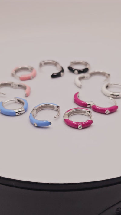 925 Sterling Silver Enamel Small Hoop Earrings.