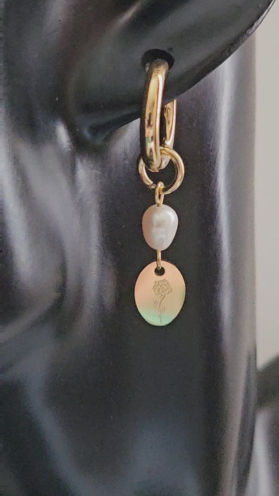 Stainless Steel Natural Pearl Charm Flower Drop Chic Earrings.