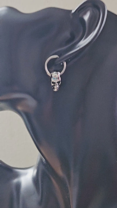 Stainless Steel Vintage Skull Hoop Earrings for Men and Women.