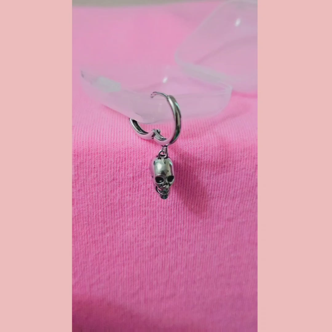 925 Sterling Silver Skull Head Drop Hoop Earrings for Men and Women.