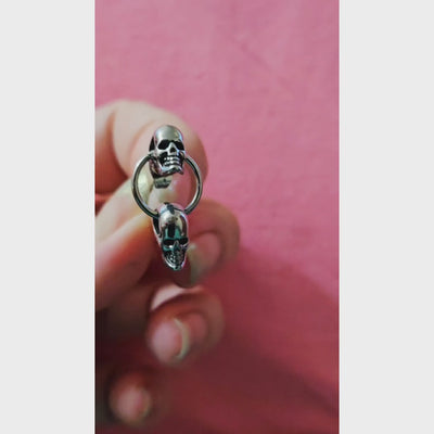 Gothic Double Skull Head Drop Stainless Steel Waterproof Earrings for Men and Women.