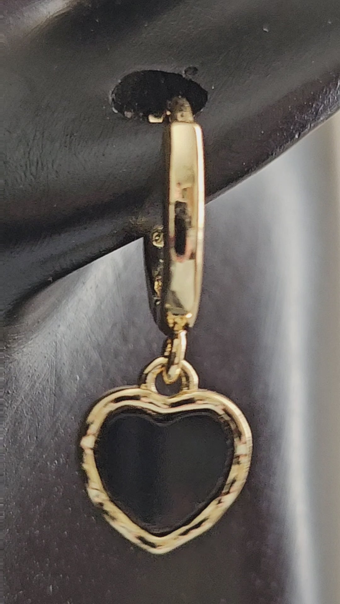 925 Sterling Silver Tiny Black Heart 18 Gold Plated Minimalist Hoop Earrings.