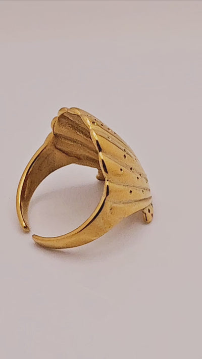 Waterproof Stainless Steel Seashell Adjustable Ring for Women