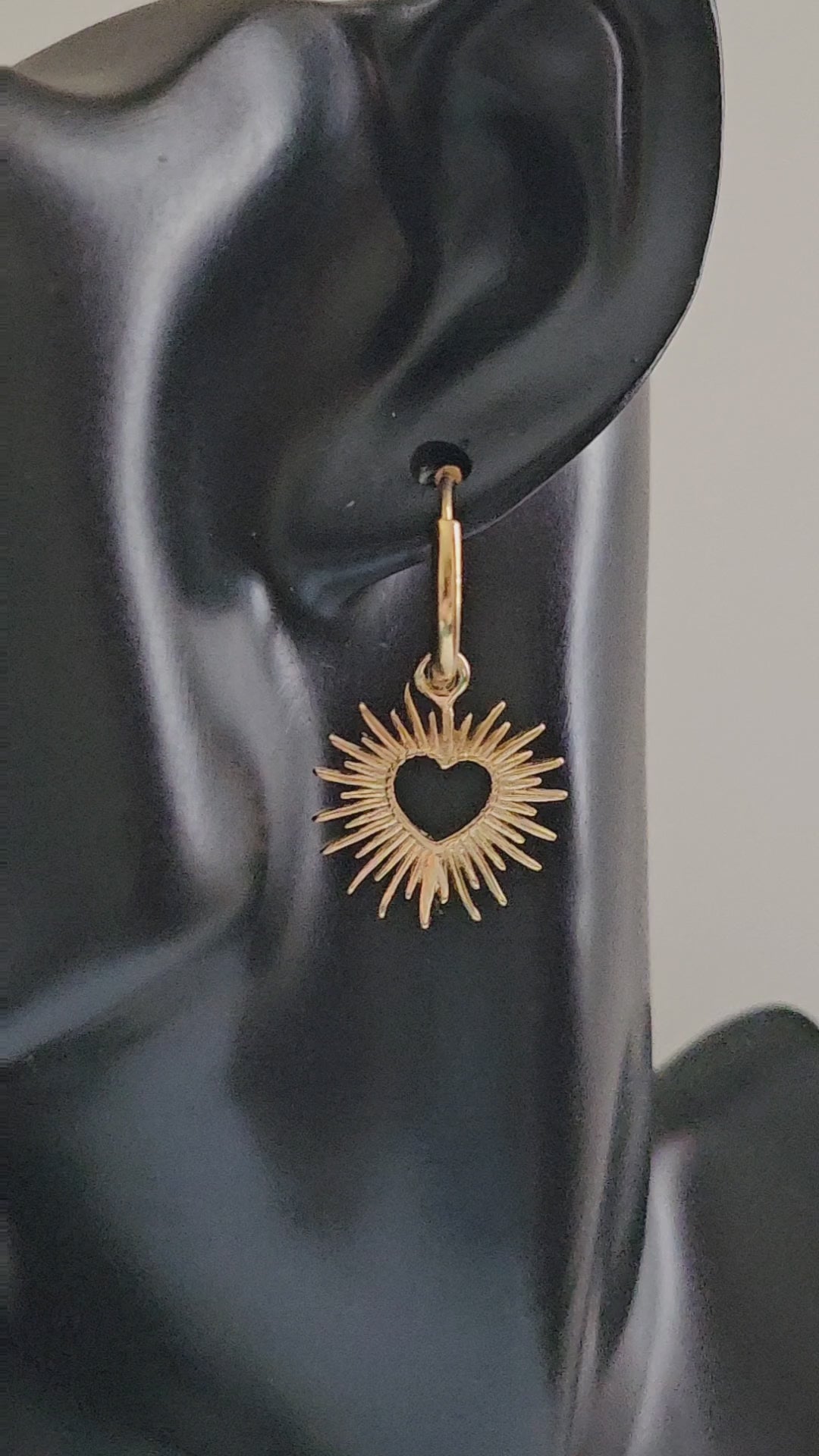 Stainless Steel Waterproof 18k PVD Gold Plated Sun Hollow Drop Hoop Earrings.