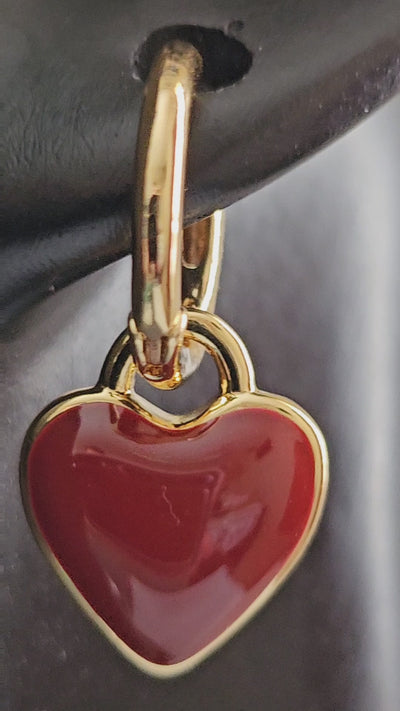 Elegant 925 Sterling Silver Heart Enamel Hoop Earrings.